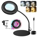 Akynite LED Desk Lamp with 12X Magnifying Glass, 5 Colours & 9 Brightness, 2 in 1 Magnifier Table Light with Clamp & Base, Magnifying Glass Lamp for Craft Hobby Sewing Modelling Carving - Image 1