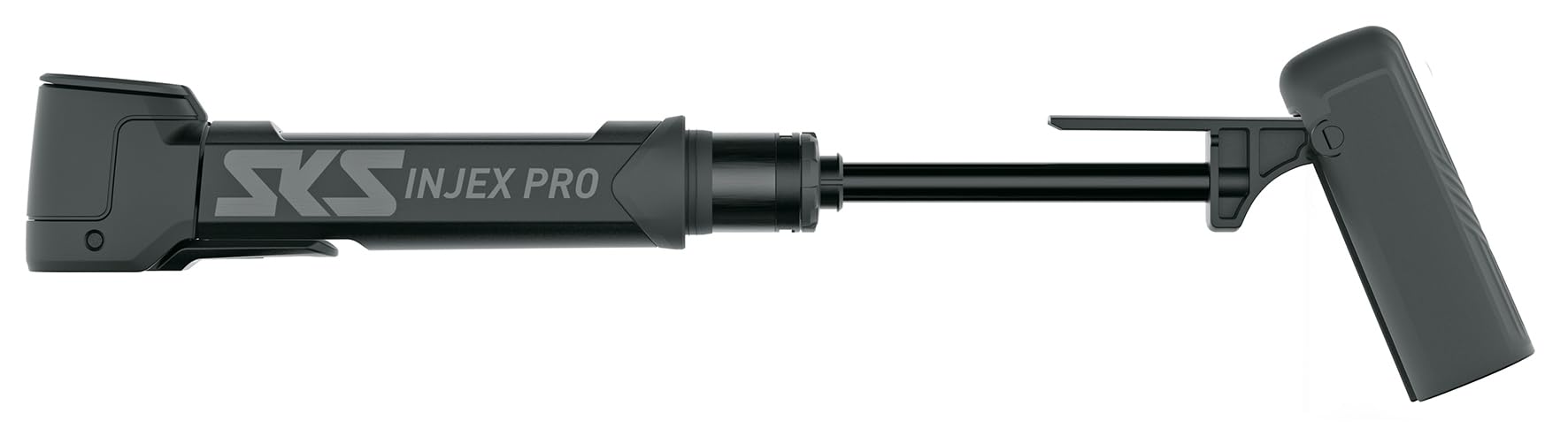 SKS GERMANY INJEX PRO Minipumpe (Fahrradpumpe für Unterwegs, Ergonomischer T-Griff, Optimierte Handhabung, Platzsparende Befestigung, MV Easy-Kopf für alle Ventile), Schwarz
