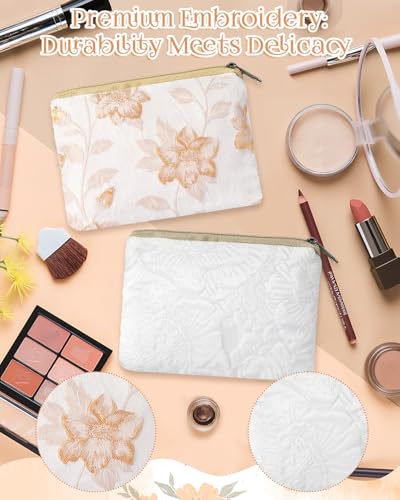 2 Pcs Embroidery Small Makeup Bags for Purse, Mini Portable Cosmetic Bags for Women, Coin Lipstick Storage Pouch, Zipper Organizer Holder, 4.72"*3.93"3