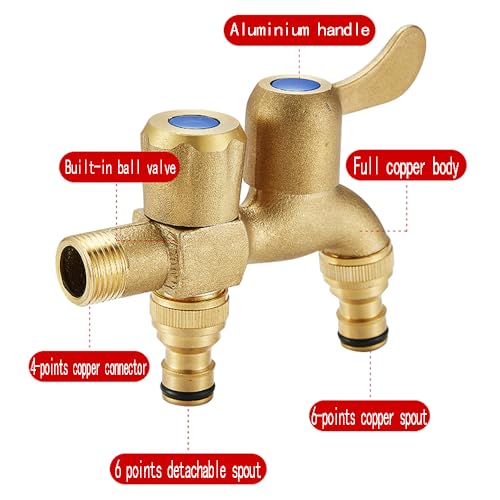 Rubinetto da giardino, in ottone, da parete, per esterni, con funzione antigelo, design vintage solido