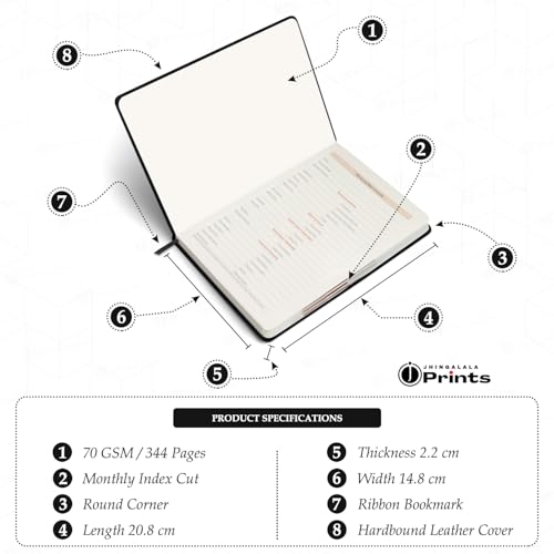 Image of Jhingalala Diaries - Hard Bound Leather Cover 2026 Diary with 365 Dates I Daily Planner Diary 2026 With Calendar | Size A5 15x21 cms (Black)