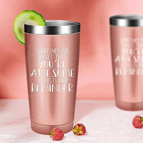 Sometimes You Forget That You Are Awesome - Thank You Gifts, Funny Inspirational Birthday Graduation Gifts For Women, Men, Coworker, Friends - Vacuum Insulated Tumbler With Keychain Rose Gold 20Oz #TOP5
