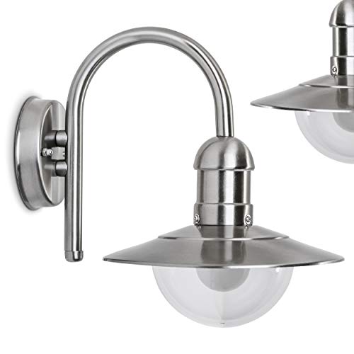 Preisvergleich Produktbild Außenwandleuchte Elima, moderne Wandlampe abwärts aus Edelstahl und Kunststoff in Silber, Wandleuchte mit E27-Fassung, max. 60 Watt, Außenleuchte in Bogenform für Terrasse, Veranda, Hof und Garten