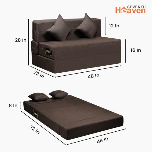 Image of Seventh Heaven Rejioce 2 Seater 4 * 6 Jute Fabric Washable Cover Sofa Cum Bed with 2 Cushions 2 Seater Double Foam Fold Out Sofa Cum Bed (Finish Color - Brown Delivery Condition - Pre-Assembled)