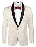 COOFANDY Mens Wedding Tuxedo Jacket Paisley Shawl Lapel Floral Suit Blazer Dinner Prom Jacket Beige