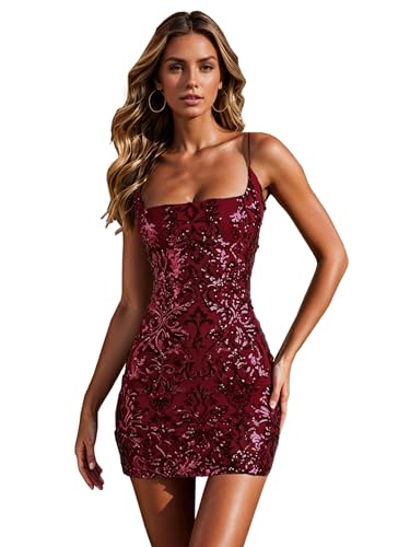 Image of Figdaw Adjustable Straps Rhinestone Bodycon Dress for Women Special Occasions
