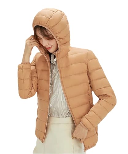Women's Thin Hooded Down Jacket Long Sleeves Zipper Short Parkas Coat