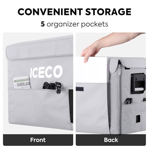Image of ICECO Insulated Protective Cover for VL45 Pro Single Zone Portable Refrigerator Freezer (VL45 ProS BAG), Grey, 5 organizer pockets