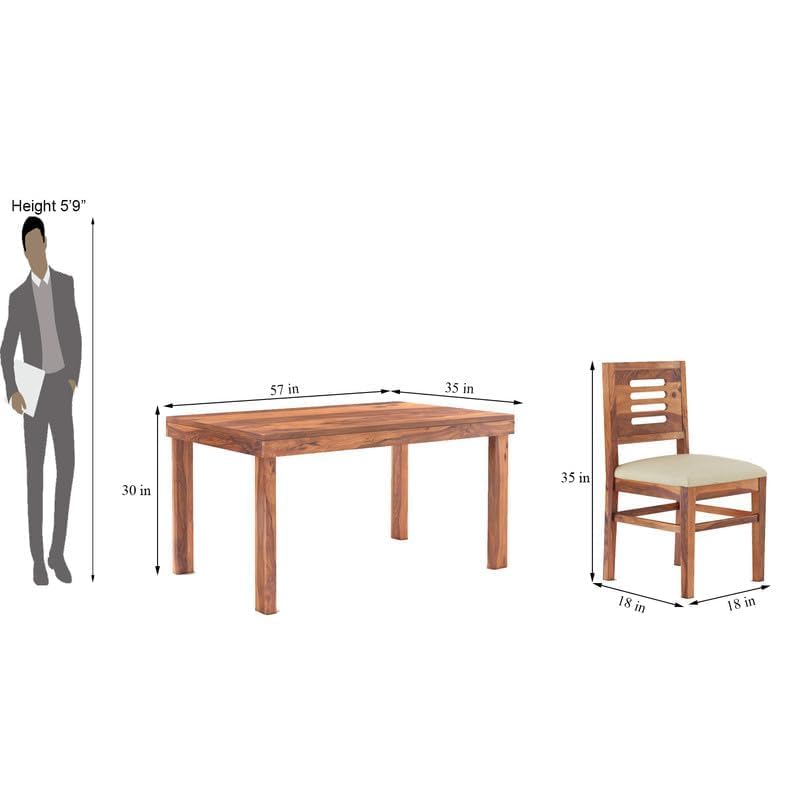 Image of Solid Sheesham Wood Dining Table Set with Chairs | Brown Modern Decorative Dining Set for Home /Office /Dining Room /Hotels | Honey, 6 Seater with Cushioned Chairs