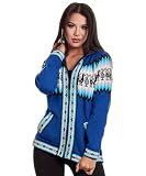 INTI ALPACA Women’s Hoodie Full Zip Up Blue Alpaca Sweater -Hooded Alpaca Wool Cardigan with andean design (US, Alpha, Large, Regular, Regular)