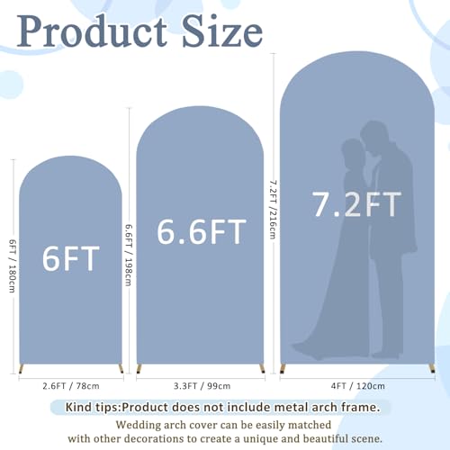 Image of FOTSHARER Dusty Blue Backdrop Arch Cover Set of 3 Arched Backdrop Cover 7.2FT, 6.6FT, 6FT Wedding Arch Stand Covers Chiara Arched Covers Spandex for Wedding Anniversary Birthday Party Balloon Decor