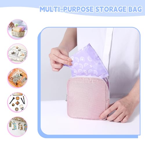 Image of Period Bag for Teen Girls, Canvas Sanitary Napkin Storage Bag with Zipper, Portable Menstrual Pad Bag Tampon Holder for Purse