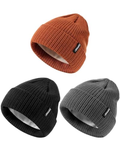Baby Beanie Hat 3 Packs Toddler Girls Boys, Baby Hats Winter Warm Knitted Thermal with Fleece Lining, Kids Winter Hat