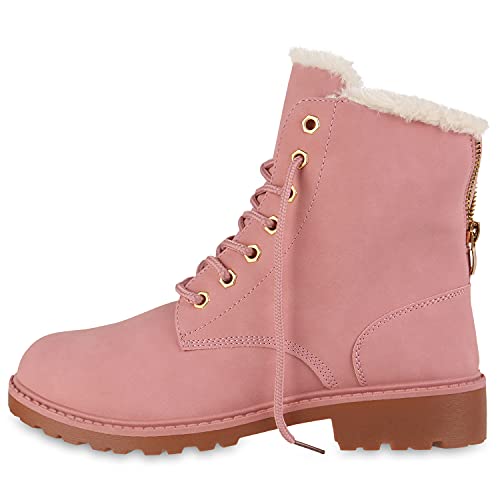 VAN HILL Warm Gefütterte Worker Boots Damen Outdoor Stiefeletten Robust 124555 Rosa 39