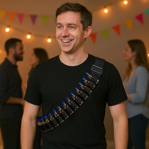 VUL Klopfer Gürtel, Schnapsgürtel Biergürtel Berentzen Gürtel 27 Loch Kostüm Patronengürtel, Schnaps Shell Gürte Schnaps Klopfer GürteL Halter, Einstellbare Schultergurt für Party Karneval