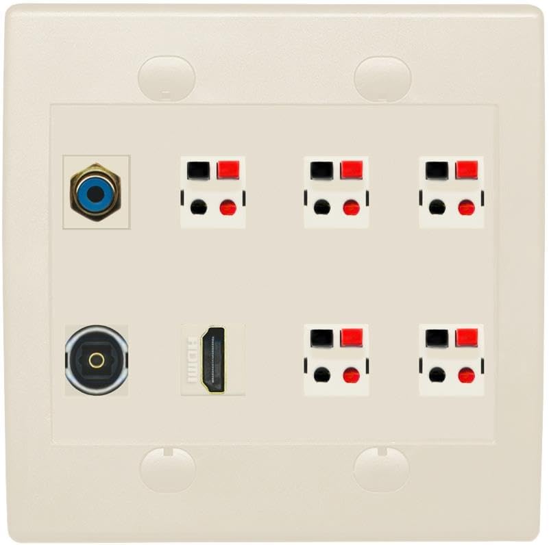 2 Gang Spring Clip Style 5.1 Speaker Wall Plate With 1 Port HDMI TOSLINK RCA Connectors - Flat 2 Gang [Brown/Brown]