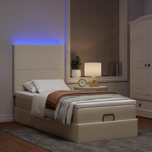 Fasba Ottoman-Bett mit Matratze & LEDs Creme 80x200 cm Stoff, Polsterbett Doppelbett Stilvolles Funktionsbett mit hydraulischem Stauraum3313883 – Bild 4