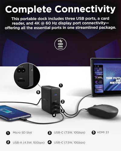 Image of Lenovo GaN Charging Dock, Multiport Docking Station w / 60W PD, HDMI, USB-C, USB-A, Micro SD, Power Adapter & Dock in One, Compact Design, Sustainable Materials, Home Office Gaming Dock Stand Console