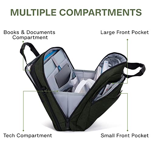 BAGSMART 17.3 Inch Laptop Bag, Expandable Computer Bag Laptop Briefcase Men Women,Laptop Shoulder Bag,Work Bag Business Travel Office, Dark Green - Image 3