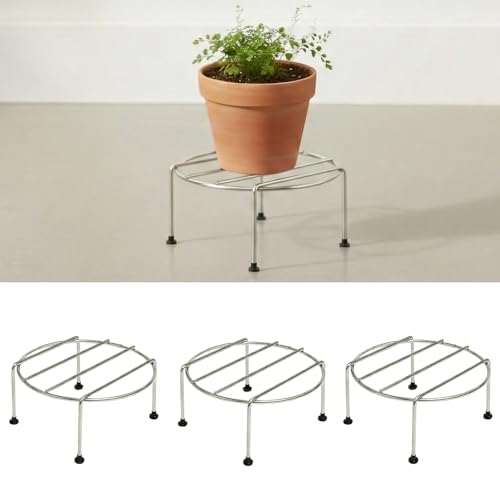 Pivalo Round Plant Stand for Flower Pots & Gamla | Rust-Resistant Heavy Duty 301 Grade Stainless Steel Pot Holder for Indoor & Outdoor Plants | Garden, Balcony & Living Room Decor (4 PCS)