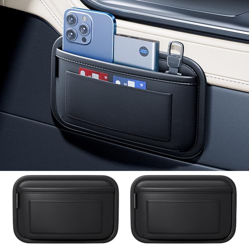 DURASIKO 車用収納ポケットレザー製小物整理バッグ 貼り付けタイプバッグ 携帯収納 多機能 小物収納 コンパクト ベルクロ 取付簡単 レシート/カード/財布/携帯電話/メガネ PU素材 防水 汚れ防止 耐摩耗性 汎用 カー用品 2本(ブラック)