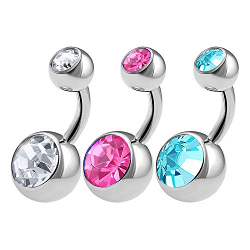 KJM FASHION 3 pendientes de acero con forma de horquilla, 1,6 mm, 14 g, Cristal Acero inoxidable Metal Cover