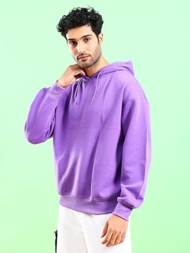 Image of The Indian Garage Co Men Regular Fit Solid Overhead Hooded Sweatshirt