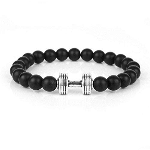 Obsidian Naturstein Armbänder Charme mit Hanteln Handgefertigte Quarz Perle Armband Training Fitness Crossfit Langhantel Gym Yoga Yoga Schmuck, 5