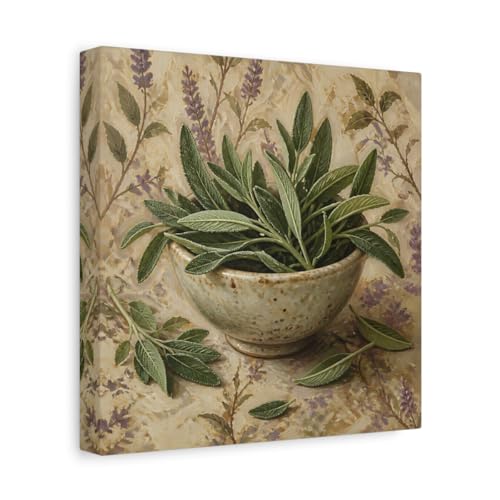 Toile sauge verte nature tableau cuisine carré 25x25cm déco murale verte
