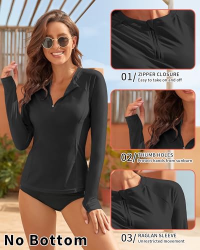 WOWENY Women Rash Guard Long Sleeve UPF 50 Swim Shirts SPF Sun Protection Swimsuit Top No Bottom4