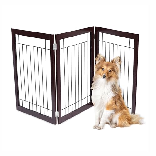 INTERNET'S BEST Dog Gate - Indoor Pet Safety Divider - Portable Free Standing Doggy Barrier for Stairs, Doorways, and Hallways - Tall Puppy Fence - No Drilling Needed - 3 Panel, 30 Inch - Espresso