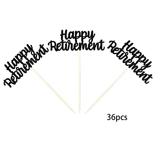 36 Pcs Happy Retirement Cupcake Toppers Glitter Retired Af Cupcake Picks Retirement Theme Birthday Party Cake Decorations Supplies Black #TOP2