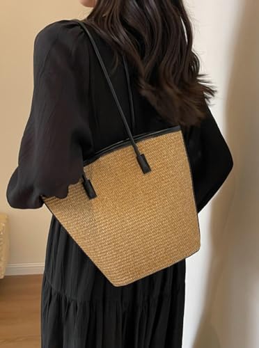 Rungion Womens Straw Beach Bags Large Woven Bucket Tote Purse Casual Straw Shoulder Bag Top Handle Handbags for Daily Use4