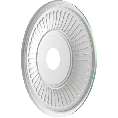 Image of Ekena Millwork CMP19BEFSM Berkshire Thermoformed PVC Ceiling Medallion (Fits Canopies up to 8 3 /8 inch), 19 inchOD x 3 1 /2 inchID x 1 inchP, Universal Pearl Metallic Sea Mist
