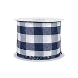 Navy Blue Plaid Wired Ribbon - 2 1/2" x 10 Yards, Summer, Fall, Christmas, Birthday, Wedding Decor,