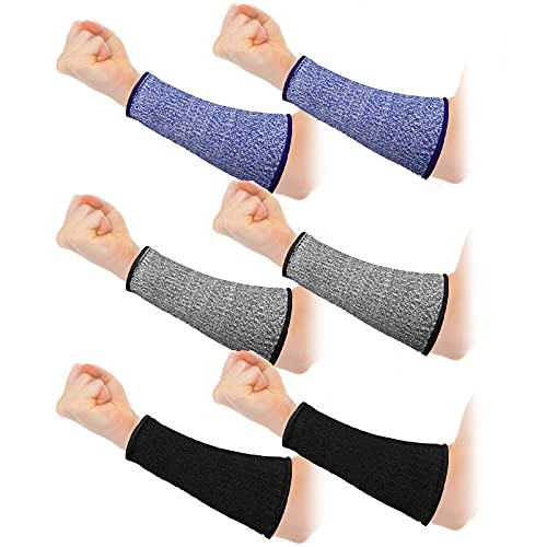 Sintege 3 Pairs Arm Protectors for Thin Skin and Bruising Cut Resistant Forearm Sleeve Level 5 Arm Burn Protection Sleeve (Black Royal Blue Grey 7.9 Inch)