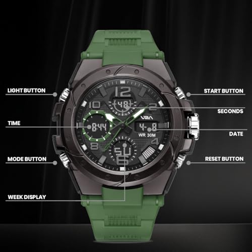 Image of V2A Styrke 5110 Analog Digital Watch for Men | Hybrid Multi Display Dial | Alarm Stopwatch Day Date 12 /24 Hr | TPU Strap | 30M Water Resistant