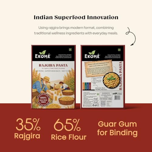 Image of Ekome Rajgira Penne Pasta 400g | Amaranth Ancient Grain Pasta | Gluten Free, High Protein, High Fibre | Vegan, No Maida, No Refined Flour | Digestive-Friendly Pack | Made in India