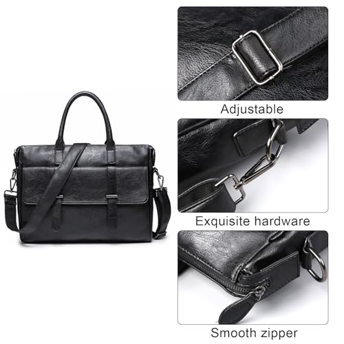 Wesoke Leather Messenger Bag Satchel Bags, Large Sling Briefcase Bag for Men and Women, Waterproof Crossbody Shoulder Handbags with Adjustable Shoulder Strap for Business Office Work Travel, Black3