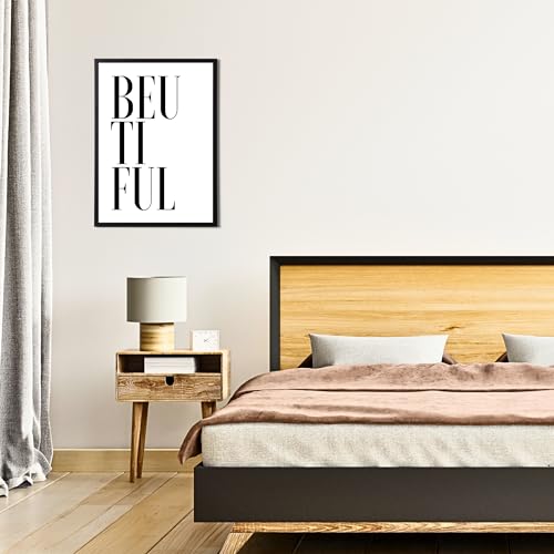 Impresión tipográfica minimalista Be U Tiful en blanco y negro para pared, tamaño A4 4