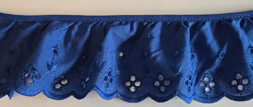 Ruffled Fabric Eyelet Lace Trim Royal Blue Fabric Trim Edge for Sewing Bridal, Baby Clothes, Blankets, Pillows DIY Decorations (3 Inch x 10 Continuous Yards) image 2