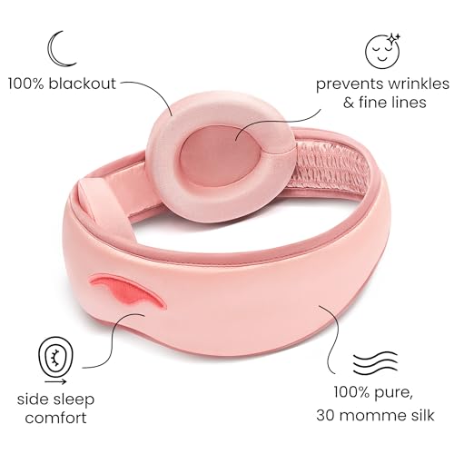 Image of Manta Silk Mask - 100% Blackout Silky Sleep Mask, 22 Momme Premium Silk Eye Mask for Deep Sleep, Breathable & Machine Washable (Pink)