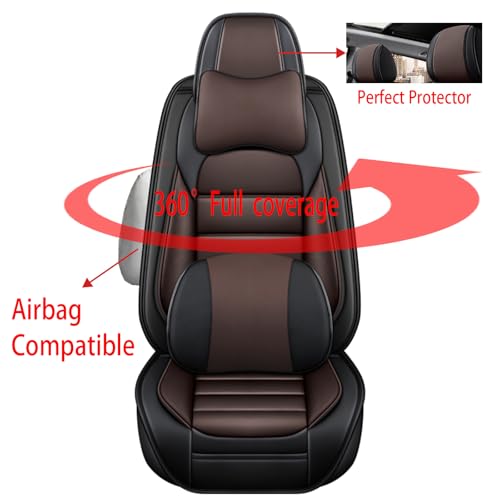 Image of Fit for Sedan SUV Pick-up Truck,Automotive,Ice Slik Nappa Leather Car Seat Covers,Waterproof Durability Washable Seat Covers,5 Seat Complete Set Luxury Car Seat Cover(Brown & Black)