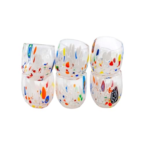 MurArt Bicchieri di Murano.Collezione DREAM. Set 6 Bicchieri da 350 ml.Alt 10,5CM.In Vetro soffiato, Lavorato a Mano artigianalmente. Made in Italy (Bianco, Bicchierini Liquore 6Pz)