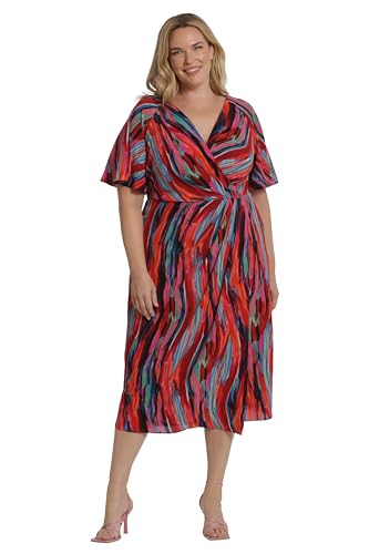 Image of Maggy London Women's Maggy London Women's Dresses Short Flutter Sleeve Faux Wrap Midi Dress