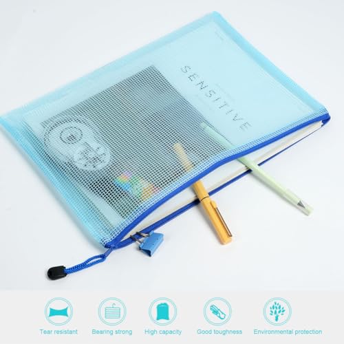 Vicloon Plastic Wallets, 10Pcs B5 Zip Lock Bags Mesh Document Wallet Document Folders Plastic Pockets Zipper File Wallet for School Office Homework Travel Storage Bags (Multicolor) - Image 2