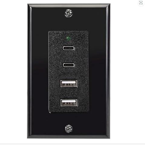 Magnadyne Wall Mount Charging Station, USB-C, USB-A, VPA Sockets, HDMI Pass Through, RV and Automotive Use Wall Plate Included (Black, 2 USB-C + 2 USB-A Charging Ports) Cover