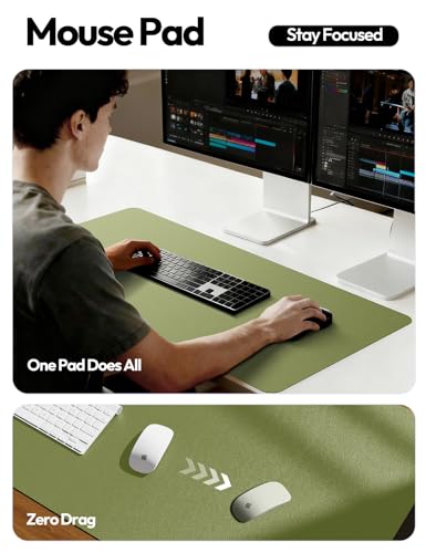 Image of YSAGi Leather Desk Protector, Office Mat, Large Mouse Mat, Non-Slip PU Leather Blotter, Laptop Pad, Waterproof Writing Pad for Office and Home (Green, 35.4 inch x 17 inch)