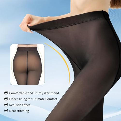 Image of X-CHENG Fleece Lined Tights Sheer Women - Fake Translucent Warm Pantyhose Leggings Sheer Thick Tights for Winter