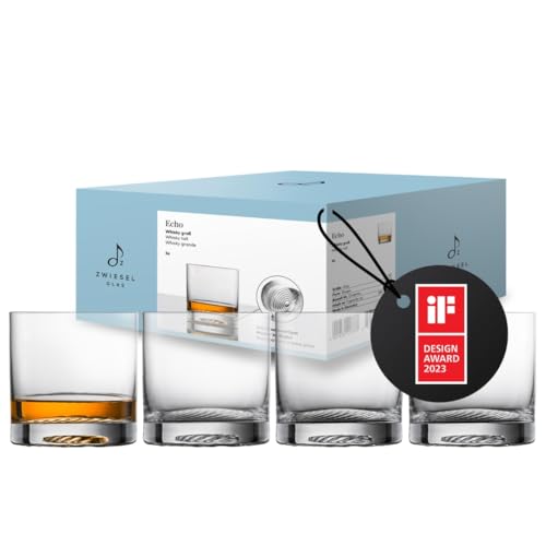 Zwiesel Glas Whiskyglas groß Echo (4-er Set), moderner Tumbler für Whisky, spülmaschinenfeste Tritan-Kristallgläser, Made in Germany (Art.-Nr. 123377)